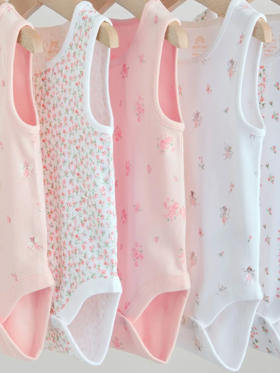 Wit/roze - Set van 5 katoenen hemdrompertjes voor baby's