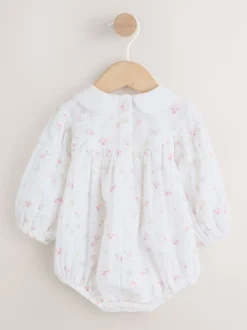 Wit/roze met fijne print - Babyrompers met bloemenprint Set 2 -delig met maillot (0mnd -3jr)
