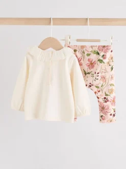 Wit/roze/konijn/bloemenprint - Set met lange mouwen en legging voor baby's (0mnd-2jr)