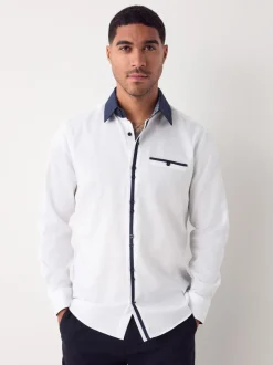 Witte Hatch Contract Kraag - Smart Trimmed Long Sleeve Party Shirt
