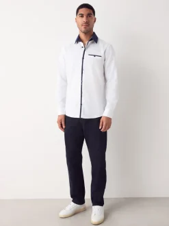 Witte Hatch Contract Kraag - Smart Trimmed Long Sleeve Party Shirt