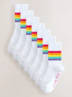 Witte pastelkleurige regenboogprint - Little Bird by Jools Oliver White Tube Socks 7 Pack