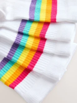 Witte pastelkleurige regenboogprint - Little Bird by Jools Oliver White Tube Socks 7 Pack