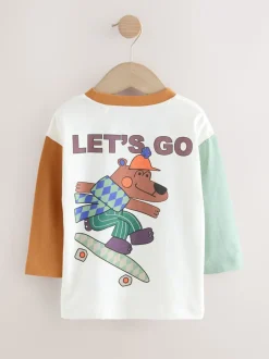 Witte Skaterbeer - T-shirt met lange mouwen en print op de rug (3mnd -8jr)
