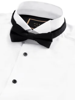Wit/zwart - Slim Fit - Set van overhemd met enkele manchet en een vlinderstrik