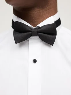Wit/zwart - Slim Fit - Set van overhemd met enkele manchet en een vlinderstrik