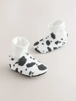 Wit/Zwart Koeienprint - Babyschoenen met sok-bovenkant (0-18mnd)