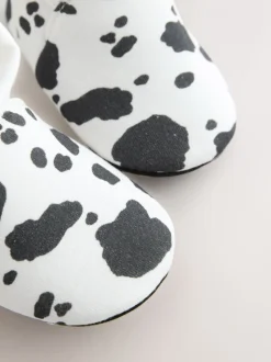 Wit/Zwart Koeienprint - Babyschoenen met sok-bovenkant (0-18mnd)