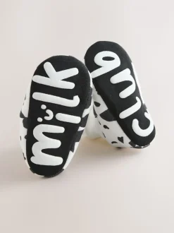Wit/Zwart Koeienprint - Babyschoenen met sok-bovenkant (0-18mnd)