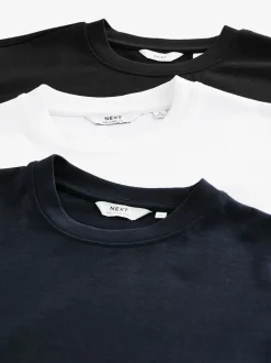Wit/zwart/marineblauw - Relaxed fit - Verpakking van 3 T-shirts van zware stof