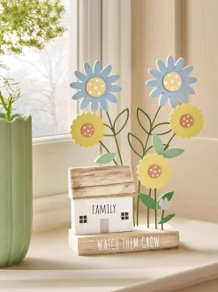Wooden Flower House Scene Ornament