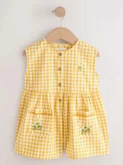 Yellow Gingham Embroidered - Sleeveless Playsuit (3mths-7yrs)