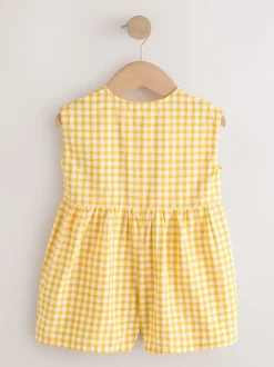Yellow Gingham Embroidered - Sleeveless Playsuit (3mths-7yrs)