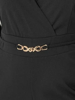 Yours Curve London Mesh Sleeve Buckle Jumpsuit