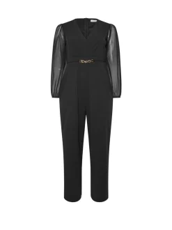 Yours Curve London Mesh Sleeve Buckle Jumpsuit