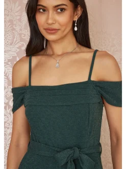 Yumi stretchy Bardot-jumpsuit met glitters