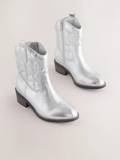 Zilver - Enkellaars in cowboystijl