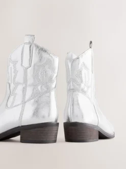 Zilver - Enkellaars in cowboystijl