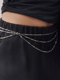 Zilver - Metallic Skinny Tiered Beaded Belt