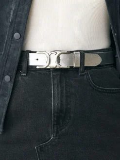 Zilver - Reguliere leren riem met opvallende gesp