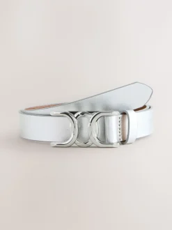 Zilver - Reguliere leren riem met opvallende gesp