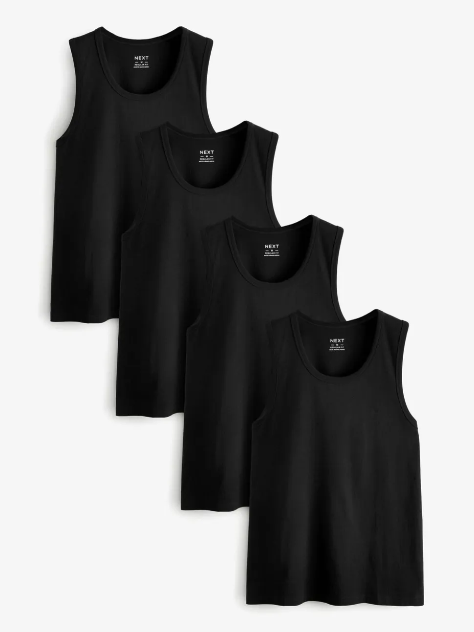 Zwart - 100% Cotton Vests 4 Pack