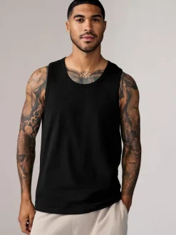 Zwart - 100% Cotton Vests 4 Pack