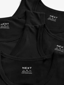 Zwart - 100% Cotton Vests 4 Pack