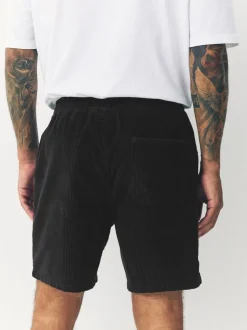 Zwart - 100% katoenen corduroy shorts met trekkoord