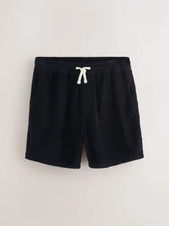 Zwart - 100% katoenen corduroy shorts met trekkoord