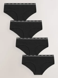 Zwart - 4 Katoenen slipjes met logotailleband