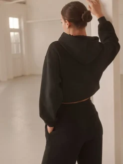 Zwart - Actieve cropped hoodie
