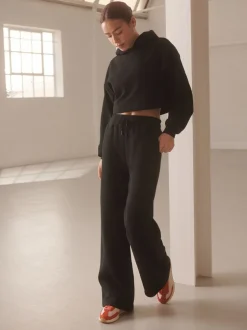 Zwart - Actieve cropped hoodie