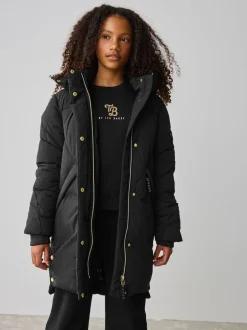 Zwart - Baker by Ted Baker meisjes regenbestendige gewatteerde lange jas