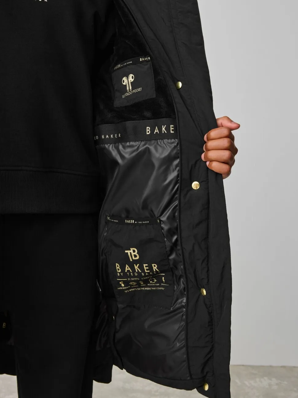 Zwart - Baker by Ted Baker meisjes regenbestendige gewatteerde lange jas