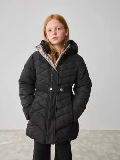 Zwart - Baker by Ted Baker - Regenbestendige halfzware gevoerde jas met ceintuur