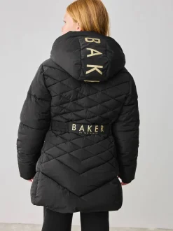 Zwart - Baker by Ted Baker - Regenbestendige halfzware gevoerde jas met ceintuur