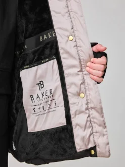 Zwart - Baker by Ted Baker - Regenbestendige halfzware gevoerde jas met ceintuur