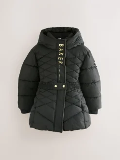 Zwart - Baker by Ted Baker - Regenbestendige halfzware gevoerde jas met ceintuur