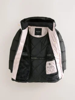 Zwart - Baker by Ted Baker - Regenbestendige halfzware gevoerde jas met ceintuur