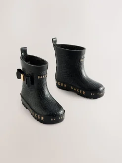 Zwart - Baker by Ted Baker Girls Faux Fur Lined Welly Boots with Bow