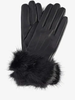 Zwart - Barbour® - Leren handschoenen met imitatiebontrand