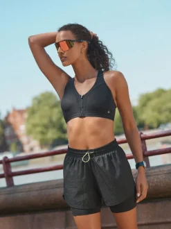 Zwart - B-GG Active Sports high impact Dry Tech-sportbeha met rits aan de voorkant