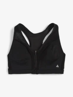 Zwart - B-GG Active Sports high impact Dry Tech-sportbeha met rits aan de voorkant