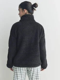 Zwart - Borg fleece met korte rits