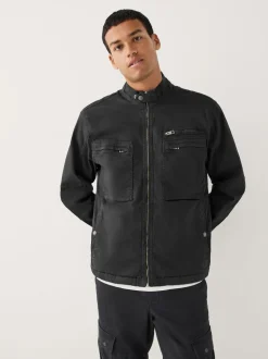 Zwart - Borg Lined Zip Through Funnel Jacket