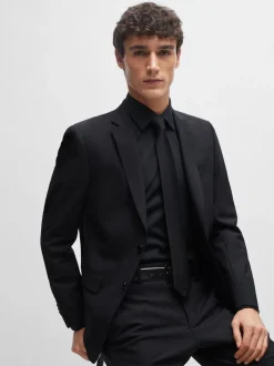 Zwart - BOSS Joe Regular fit stretchy poplin Oxford-overhemd