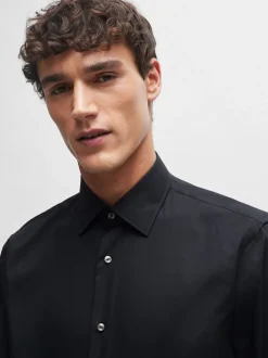 Zwart - BOSS Joe Regular fit stretchy poplin Oxford-overhemd