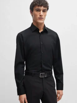 Zwart - BOSS Joe Regular fit stretchy poplin Oxford-overhemd
