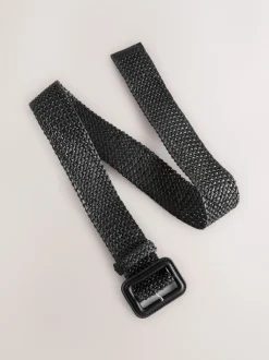 Zwart - Brede riem met raffia-effect